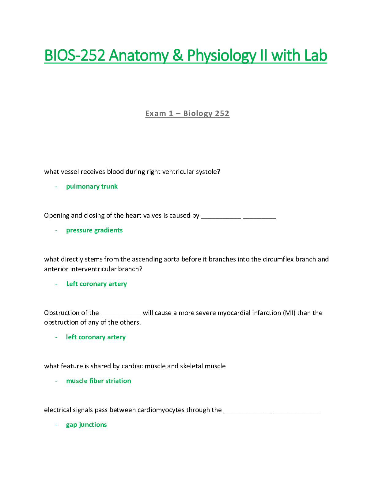Preview of BIOS252 / BIOS 252 Exam 1  : Anatomy & Physiology II - Chamberlain